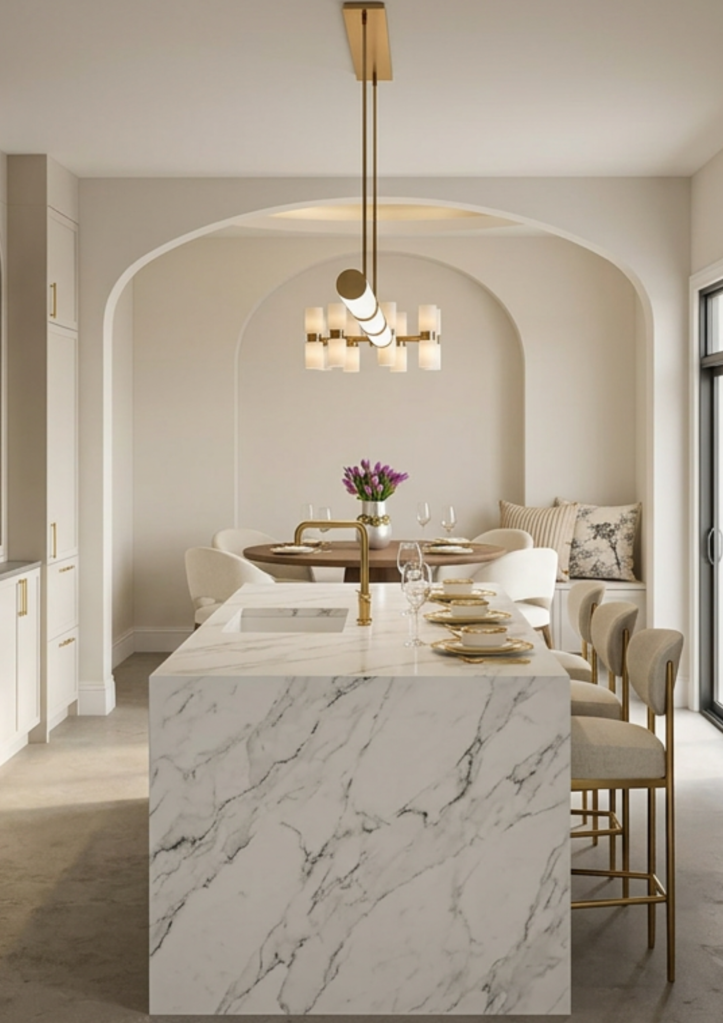 Soft ivory kitchen and dining nook